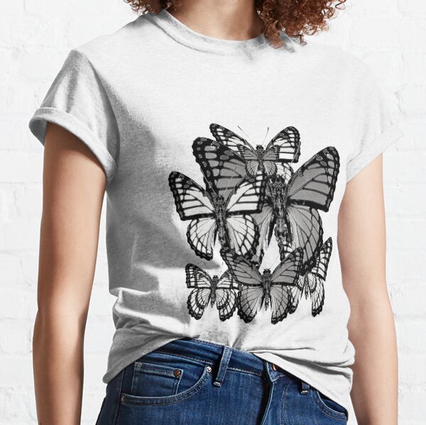 Fashion Printed T-Shirts Butterflies with Flower Patterned Wings Abstract Animal