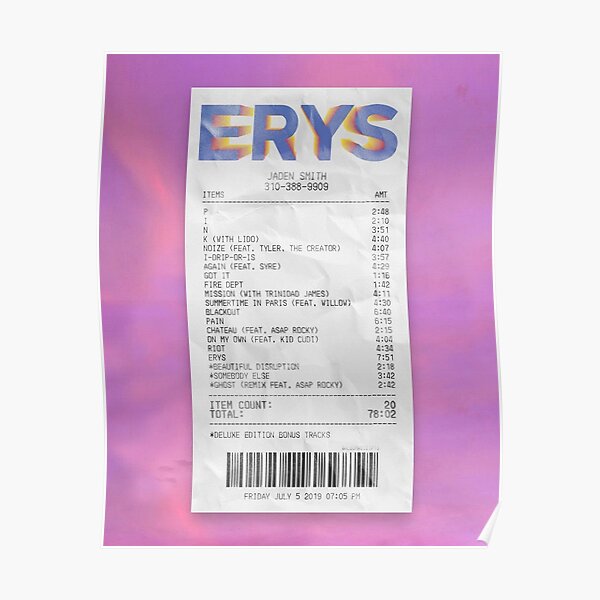 Details about   X-654 Jaden Smith 2020 ERYS Rap Artist Music 2020 Fabric Poster 40 24x36