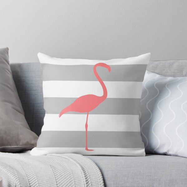 Item preview, Tropical Pink Flamingo On Silver Gray And White Stripes designed and sold by rewstudio.