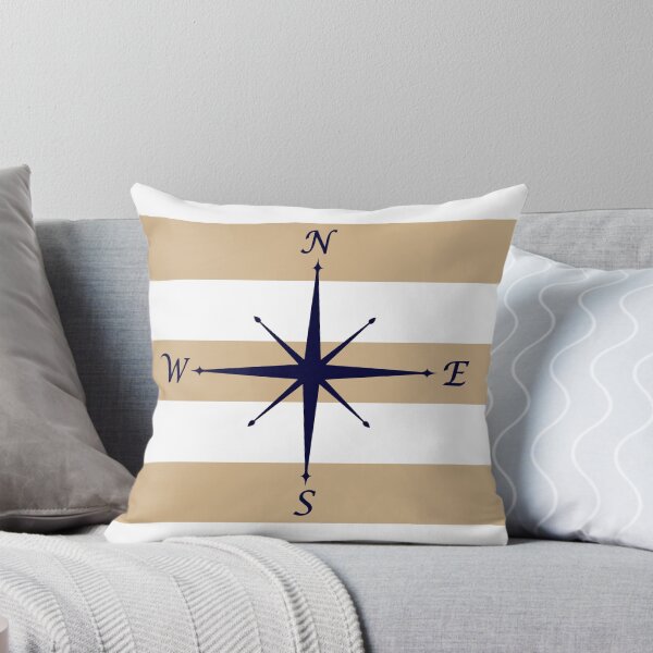 Item preview, Nautical Navy Blue Compass On Tropical Tan and White Stripes designed and sold by rewstudio.