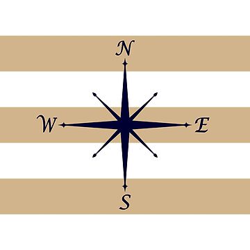 Vorschaubild zum Design Nautischer Kompass in Marineblau auf tropischen hellbraunen und weißen Streifen von rewstudio