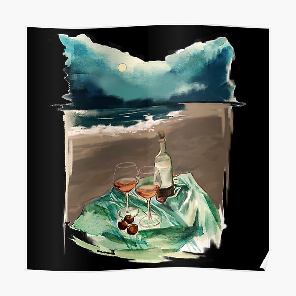 Wine for Lovers on Moonlight Beach Poster