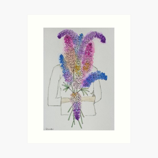 Women holding a bunch of flowers Art Print
