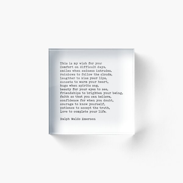 This Is My Wish For You, Ralph Waldo Emerson Quote Acrylic Block