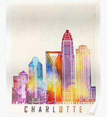 Charlotte landmarks watercolor poster Poster
