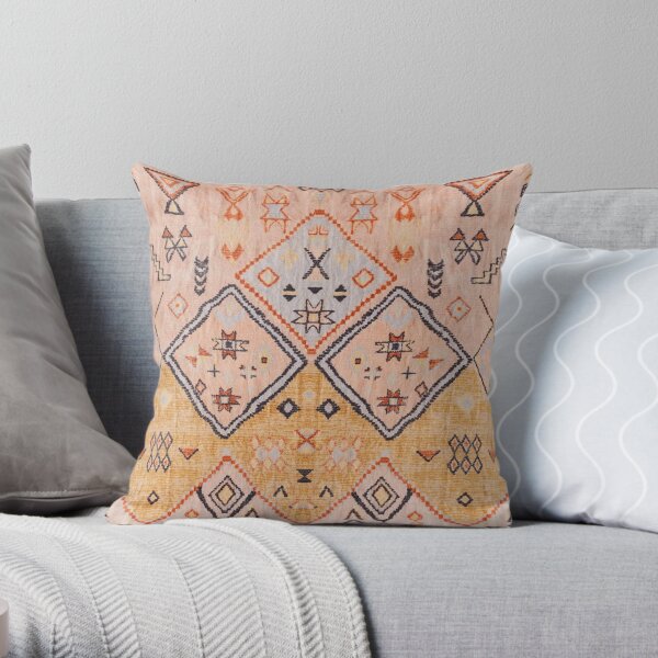 Mustard Yellow Oriental Heritage Boho Traditional Moroccan Desert Style Throw Pillow
