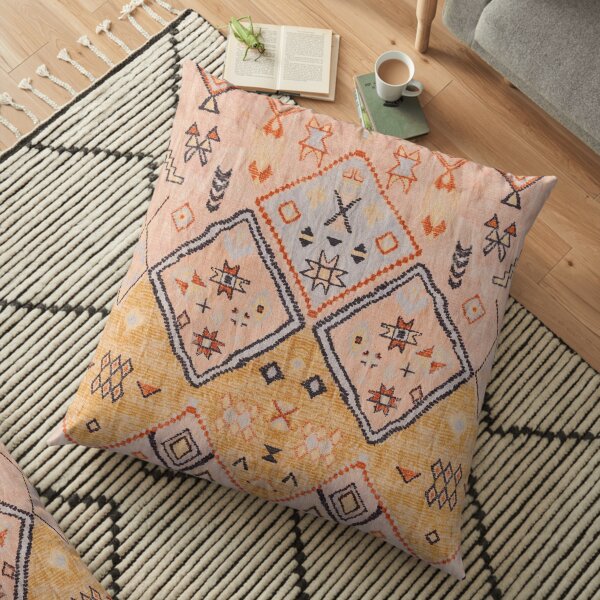 Mustard Yellow Oriental Heritage Boho Traditional Moroccan Desert Style Floor Pillow