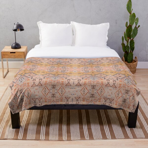 Mustard Yellow Oriental Heritage Boho Traditional Moroccan Desert Style Throw Blanket