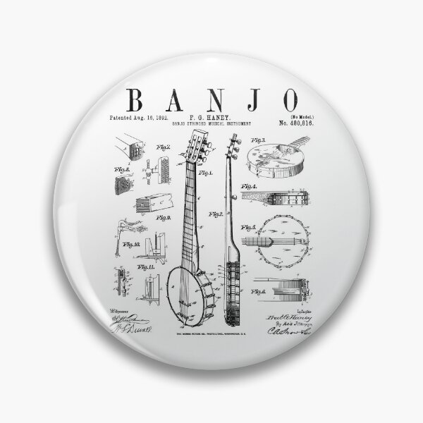 Artikelvorschau, Banjo Musikinstrument Vintage Patent Zeichnung Druck entworfen und verkauft von GrandeDuc.