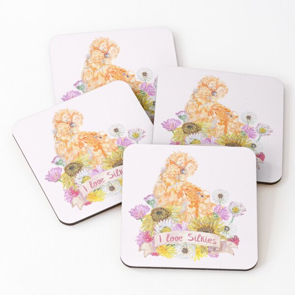 Item preview, Silkie Chicken Love - Buff Silkie Hen and Chick with Summer Flowers designed and sold by becca-boyce.