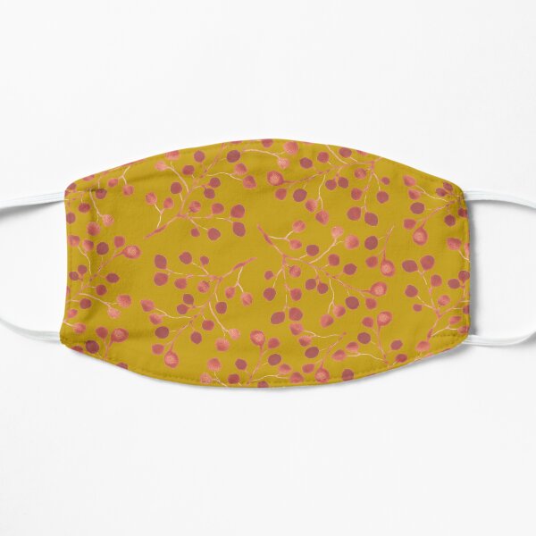 Watercolor hawthorn on yellow pattern Flat Mask