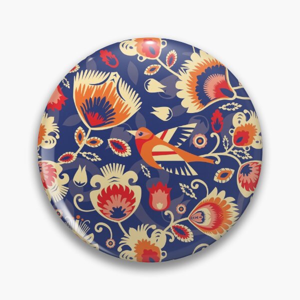 Item preview, Yellow and orange folklore flowers on blue designed and sold by FK-UK.