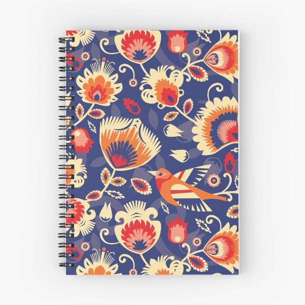 Item preview, Yellow and orange folklore flowers on blue designed and sold by FK-UK.