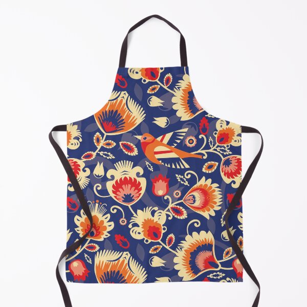 Item preview, Yellow and orange folklore flowers on blue designed and sold by FK-UK.