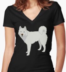 White Husky Women's Fitted V-Neck T-Shirt