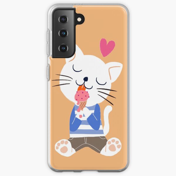 Cute cat eating ice cream illustration Samsung Galaxy Soft Case