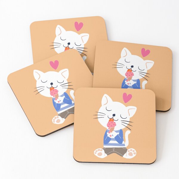 Item preview, Cute cat eating ice cream illustration designed and sold by onMerryDay.