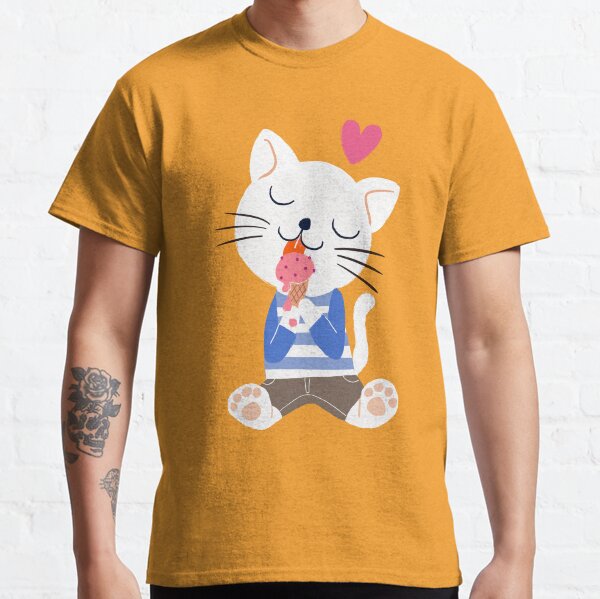 Cute cat eating ice cream illustration Classic T-Shirt