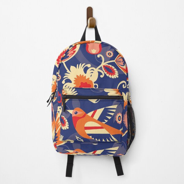 Item preview, Yellow and orange folklore flowers on blue designed and sold by FK-UK.