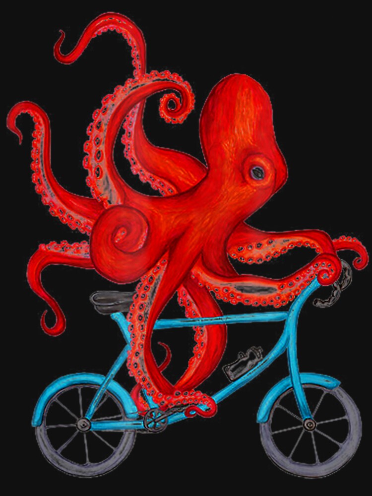 Thumbnail 7 of 7, Classic T-Shirt, Octopus On Bicycle Cycling Octopus designed and sold by KittyNikolaus.