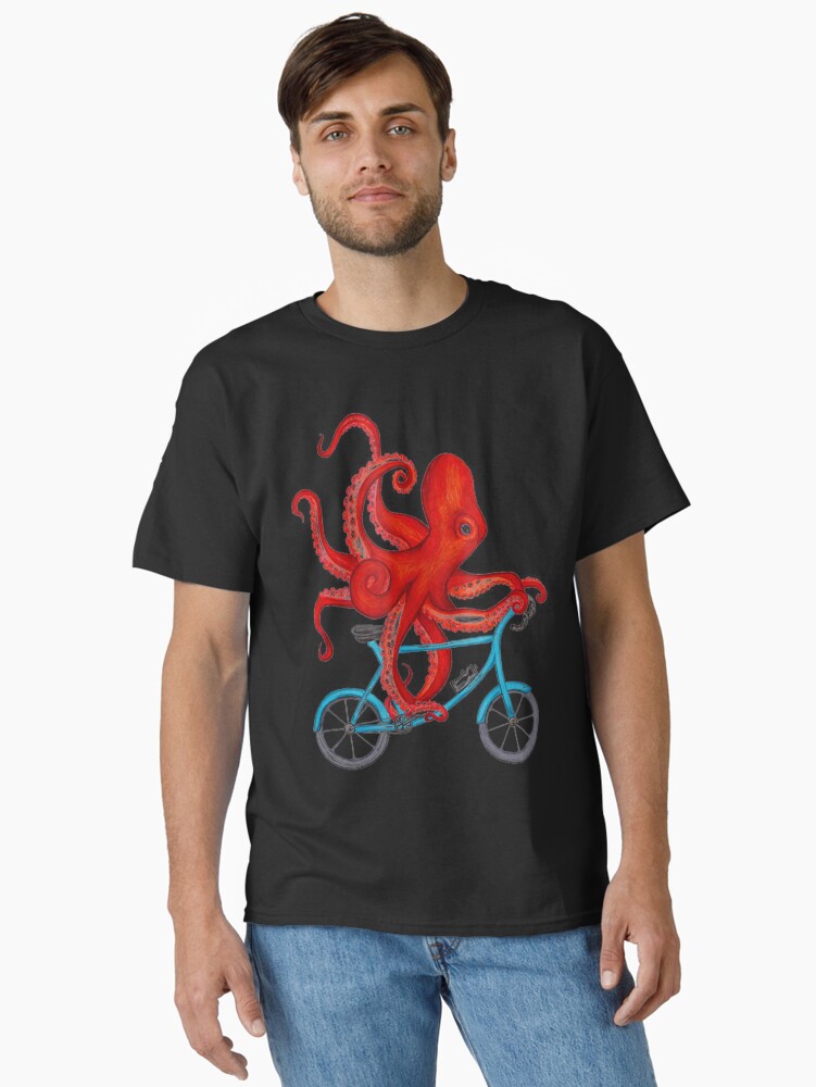 Thumbnail 2 of 7, Classic T-Shirt, Octopus On Bicycle Cycling Octopus designed and sold by KittyNikolaus.