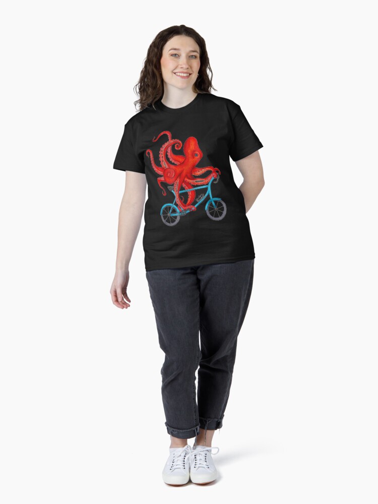 Thumbnail 4 of 7, Classic T-Shirt, Octopus On Bicycle Cycling Octopus designed and sold by KittyNikolaus.