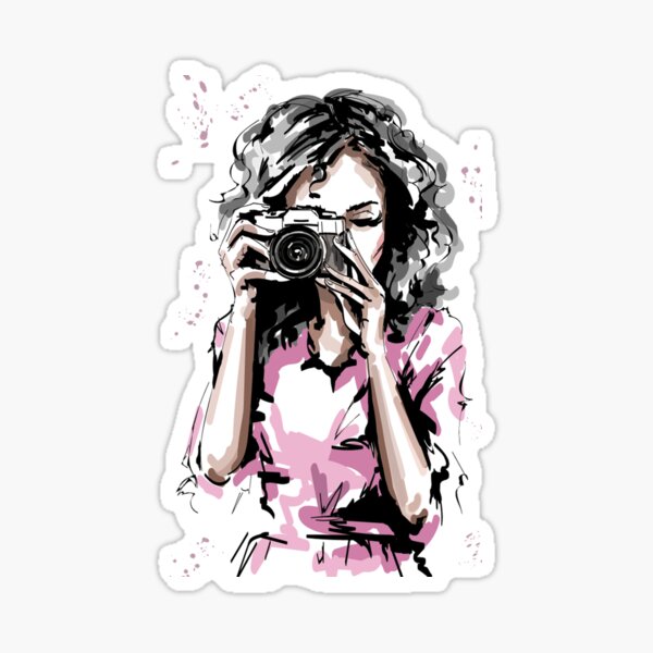 Stylish Elegant Girl with Camera Sticker