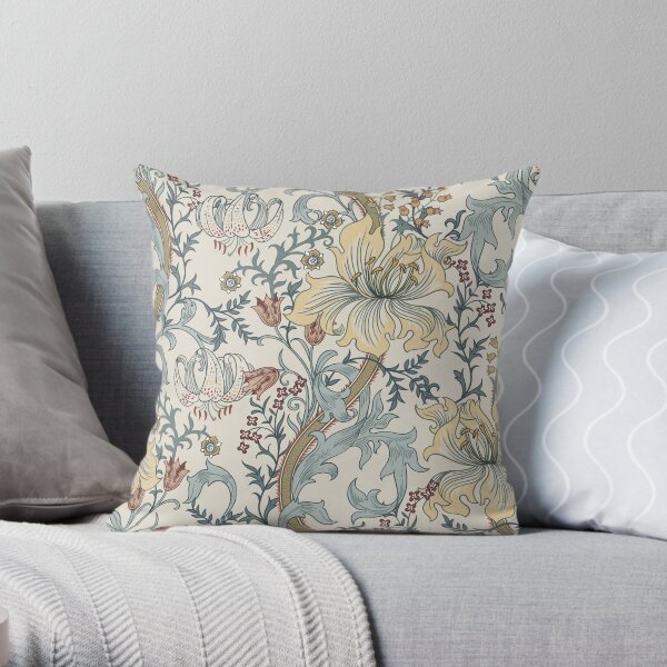 William Morris Enchanted Golden Lily Slate Manilla Vintage Botanical Coussin