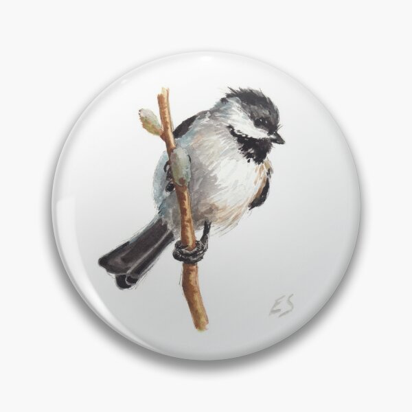 Black-capped Chickadee Watercolor Northeastern Bird Pinback Button Pin Badge 