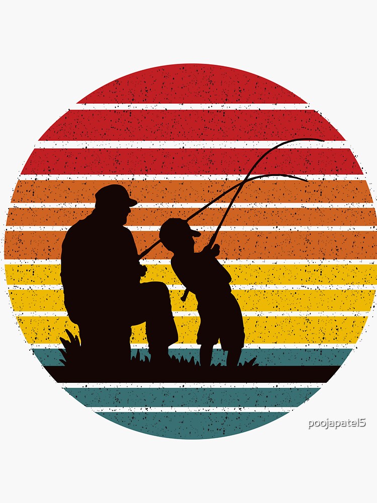 Father son fishing buddies simple illustration | Sticker