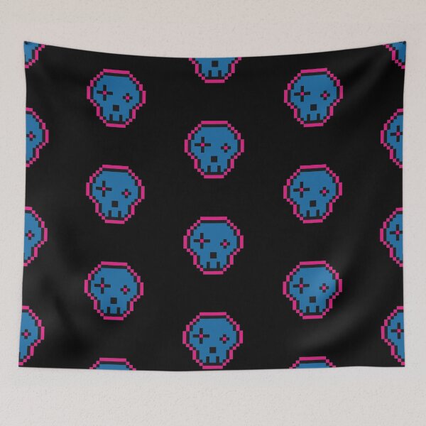 Item preview, Blue & Pink Pixel Art Skull  designed and sold by LizardGlow.