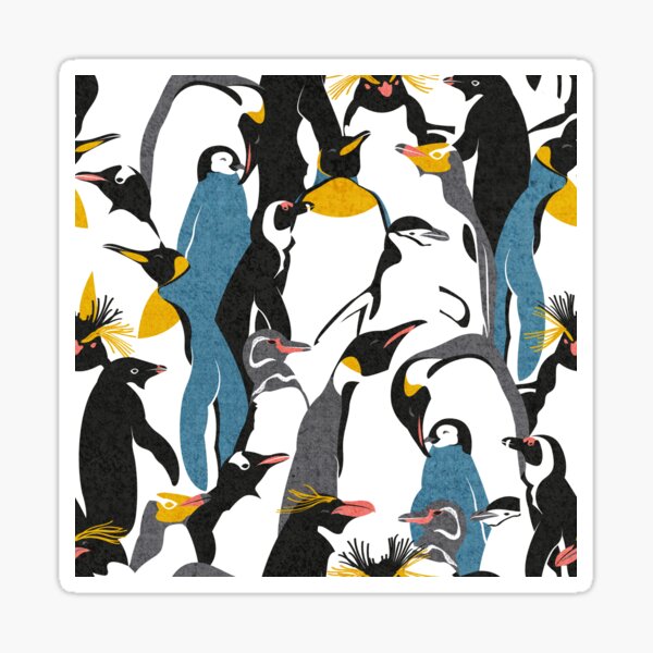 Item preview, We love penguins // black white grey dark teal yellow and coral type species of penguins designed and sold by SelmaCardoso.