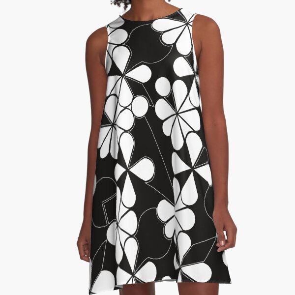 white in black flowers A-Line Dress