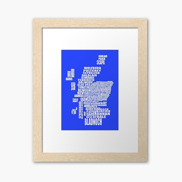 Scotland Distillery Map Print Blue Framed Art Print