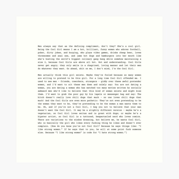 Gone Girl Cool Girl Monologue Art Print