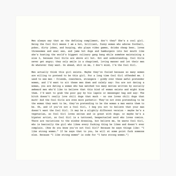 Gone Girl Cool Girl Monologue Art Print