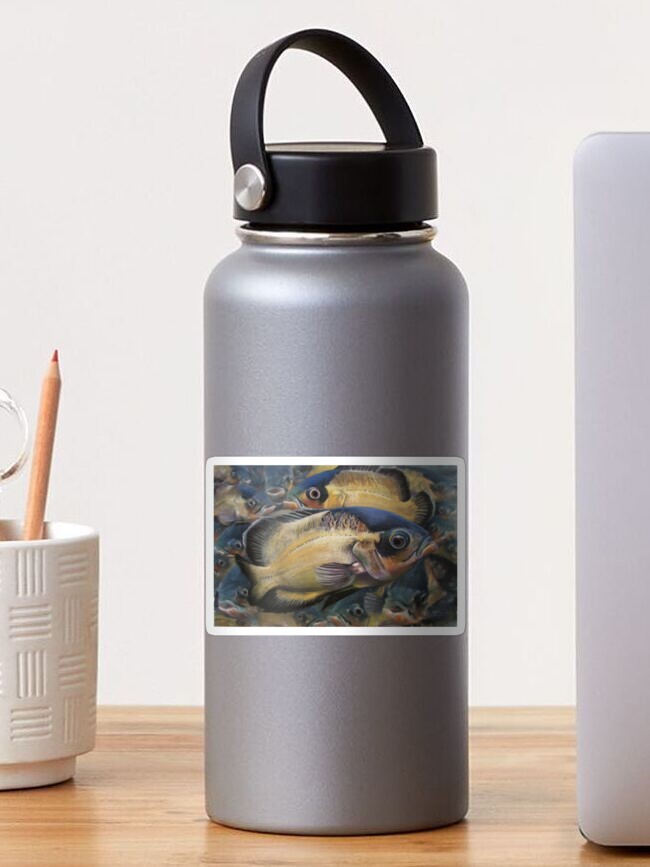 Thumbnail 1 of 3, Sticker, Oscar Fish Pastel Drawing – Tropical Aquarium Art Print designed and sold by AvrilThomasart.
