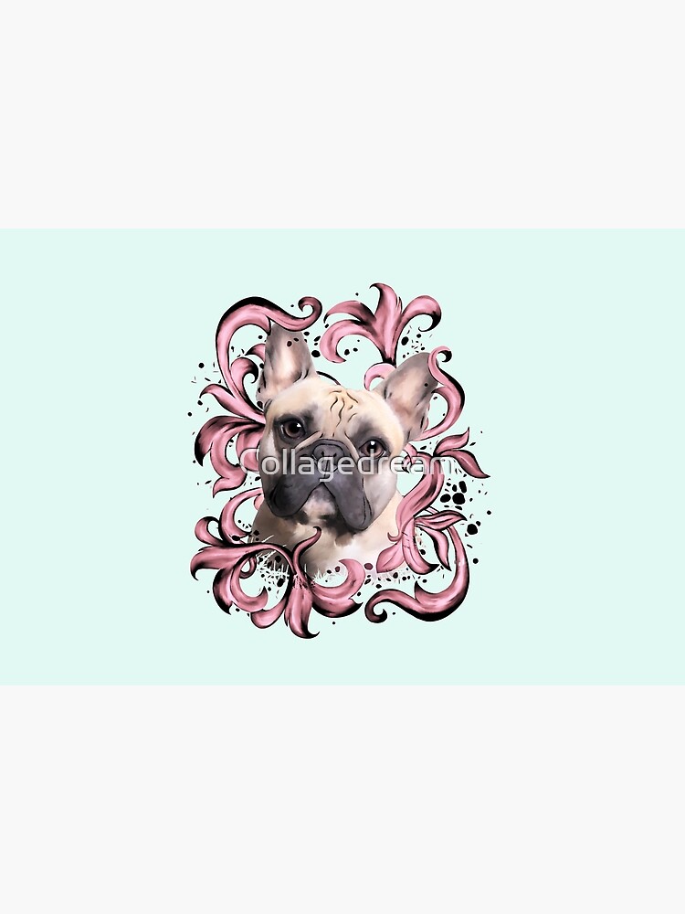 Disover French bulldog, pink decorations leaves, frenchie lovers gift Bath Mat