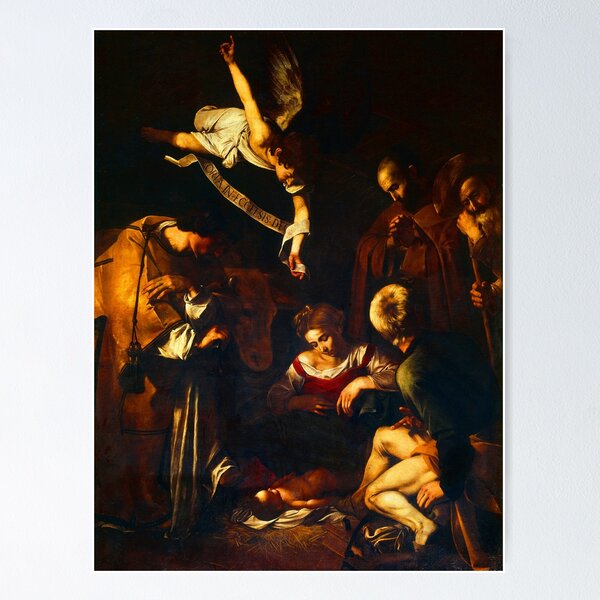 Aperçu de l'œuvre High Res Caravaggio Nativity with St Francis and St Lawrence 1600 créée et vendue par tiokvadrat.