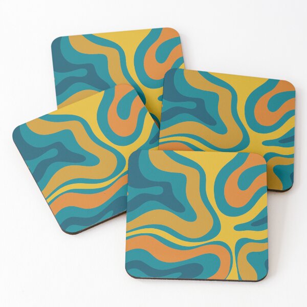 Item preview, Modern Retro Liquid Swirl Abstract Pattern in Moroccan Teal Blue, Mustard, and Orange designed and sold by kierkegaard.