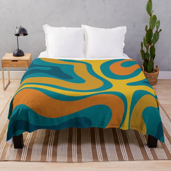 Item preview, Modern Retro Liquid Swirl Abstract Pattern in Moroccan Teal Blue, Mustard, and Orange designed and sold by kierkegaard.