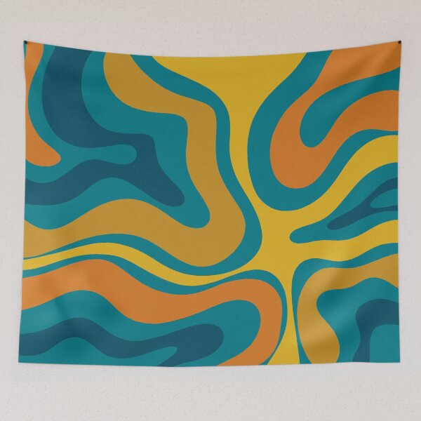 Item preview, Modern Retro Liquid Swirl Abstract Pattern in Moroccan Teal Blue, Mustard, and Orange designed and sold by kierkegaard.
