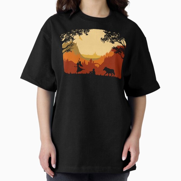 Dancing Elf Girl, Man and Dog Oversized T-Shirt