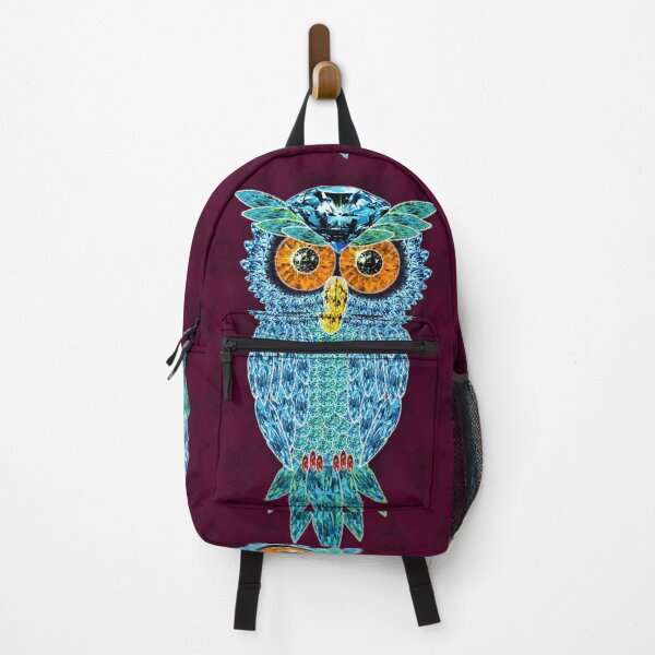 Item preview, Jeweled Turquoise Owl: Deep Maroon Gemstone Crystal Art designed and sold by Art-PraveenRai.