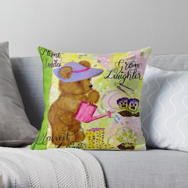 Gardener Teddy Throw Pillow