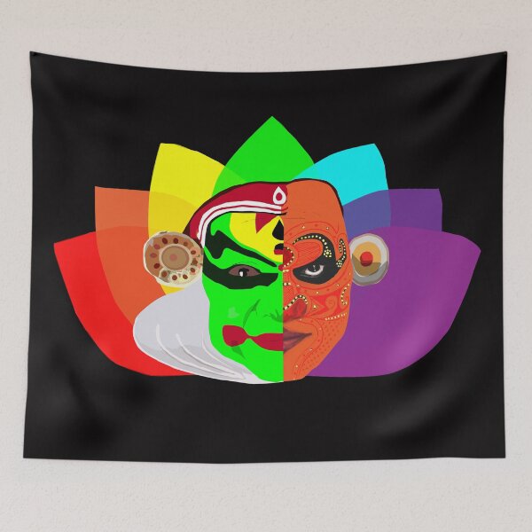 Item preview, Kathakali and Theyyam face art with rainbow lotus background designed and sold by Anvin Peeter.