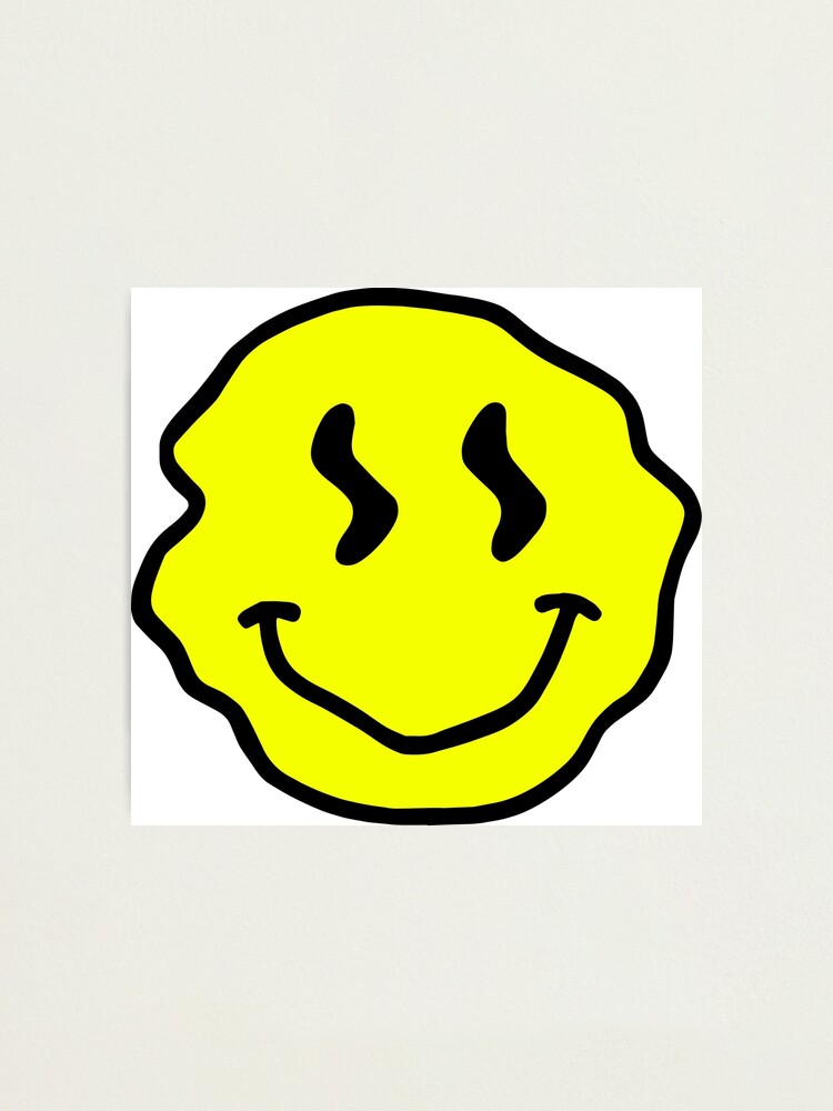 Yellow Y2k Aesthetic Trippy Smiley Face Photographic Print For Sale