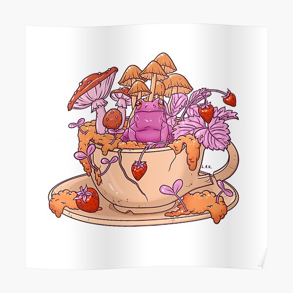 Sapphic Frog Toadstool Tea Cup Poster
