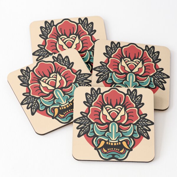 Item preview, Traditional Japanese Oni Mask with Rose designed and sold by SLAG-Creative.