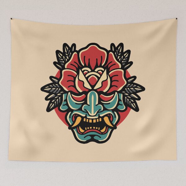 Item preview, Traditional Japanese Oni Mask with Rose designed and sold by SLAG-Creative.